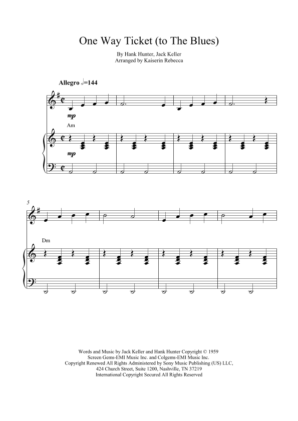 One Way Ticket (to The Blues) (arr. Kaiserin Rebecca)