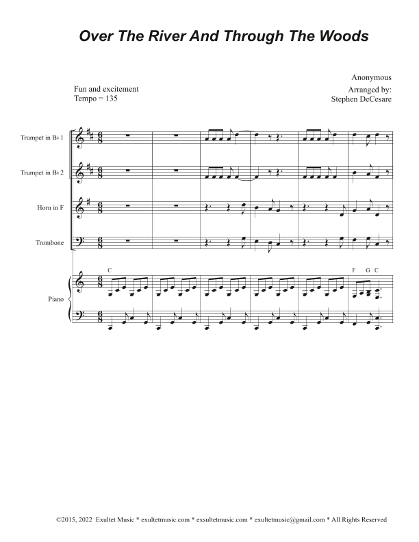 Over The River And Through The Woods (Brass Quartet and Piano) (arr. Stephen DeCesare)