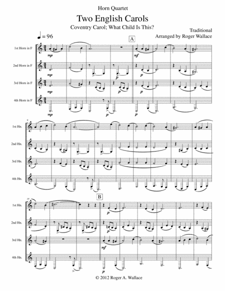 Two English Carols (Coventry Carol; What Child Is This?) - Horn Quartet (arr. Roger Wallace)