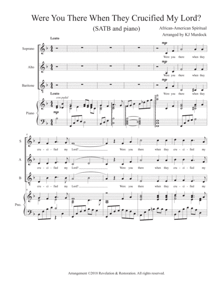 Were You There When They Crucified My Lord? (SAB and piano) (arr. KJ Murdock)