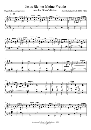 Jesus Bleibet Meine Freude - Organ Solo or Accompaniment (arr. Tinus Badenhorst)