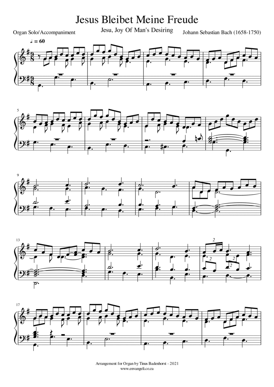 Jesus Bleibet Meine Freude - Organ Solo or Accompaniment (arr. Tinus Badenhorst)