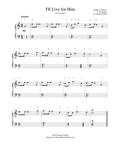 I'll Live for Him - for easy piano (arr. Samuel Stokes)