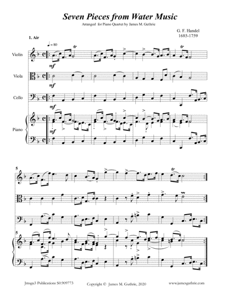 Handel: Seven Pieces from Water Music for Piano Quartet (arr. James M. Guthrie)