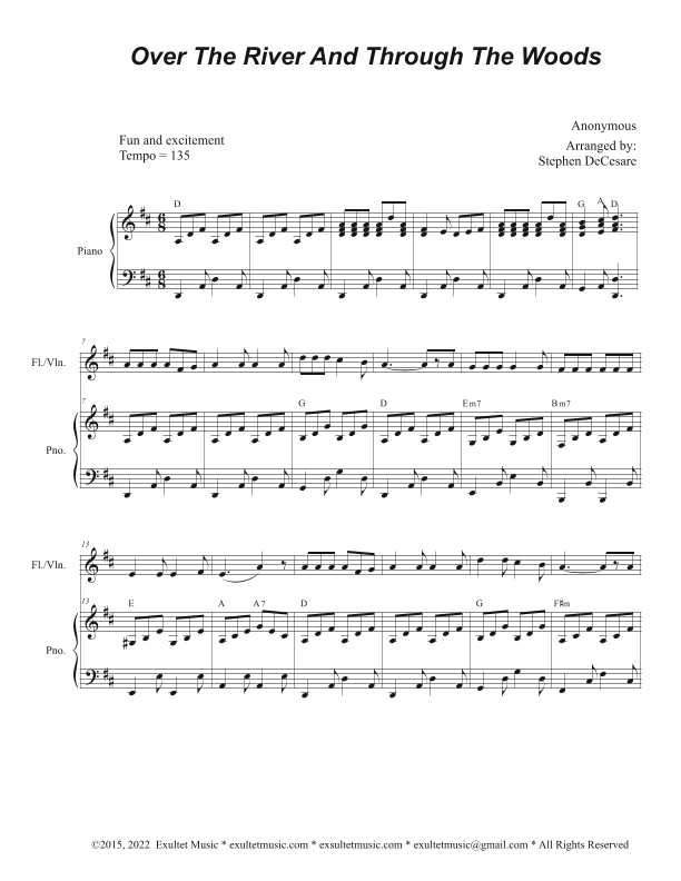 Over The River And Through The Woods (Flute or Violin solo and Piano) (arr. Stephen DeCesare)