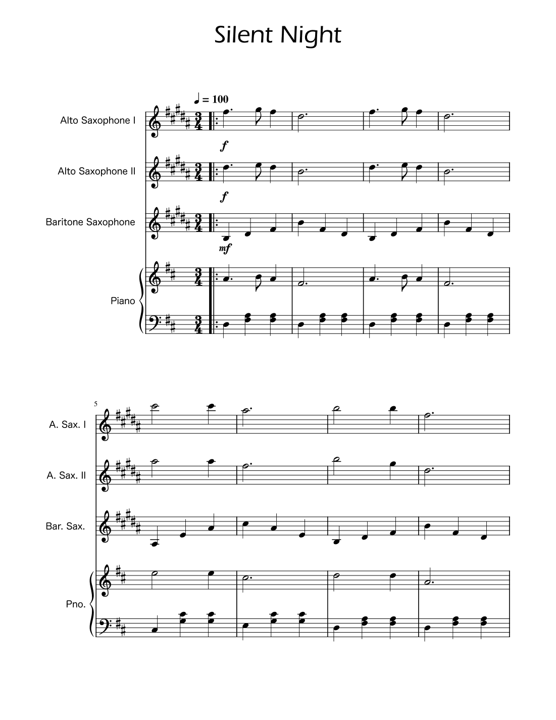 Silent Night - Sax Trio w/ Piano (arr. Ygor Nunes)