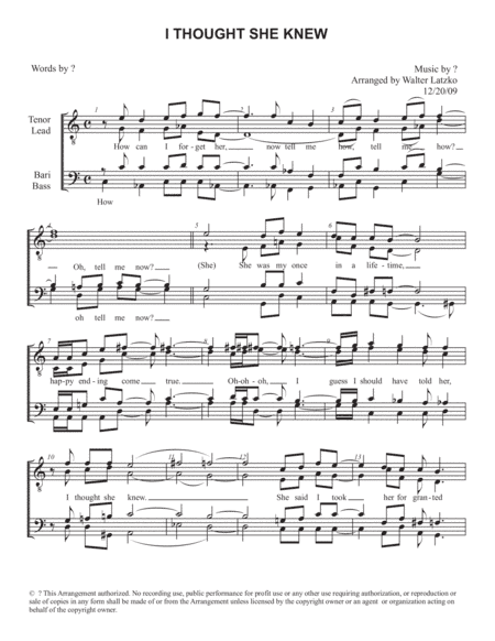 I Thought She Knew (arr. Walter Latzko)