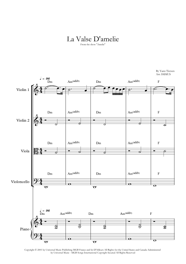 La Valse D'amelie (arr. SMMUS)