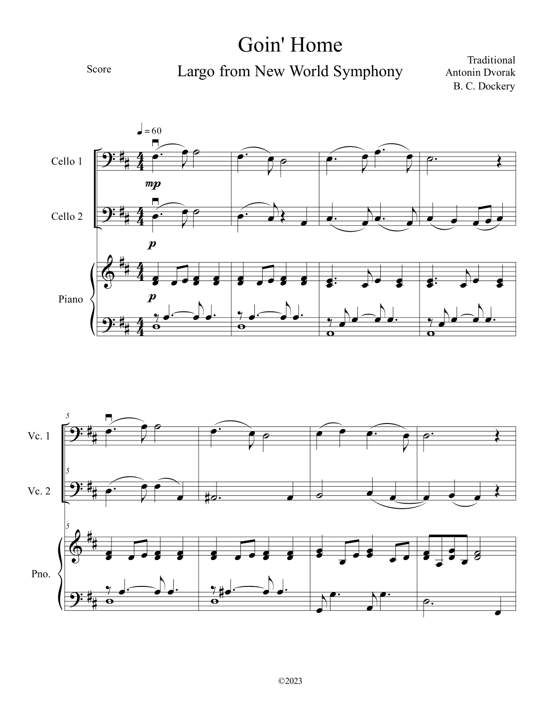 Goin' Home - Largo from New World Symphony (Cello Duet with Piano Accompaniment) (arr. B. C. Dockery)