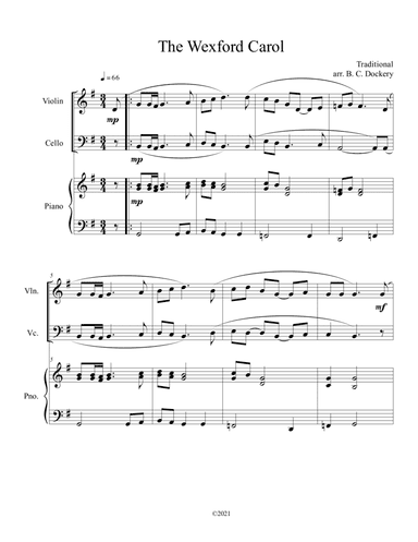 The Wexford Carol (Violin and Cello Duet with Piano Accompaniment) (arr. B. C. Dockery)