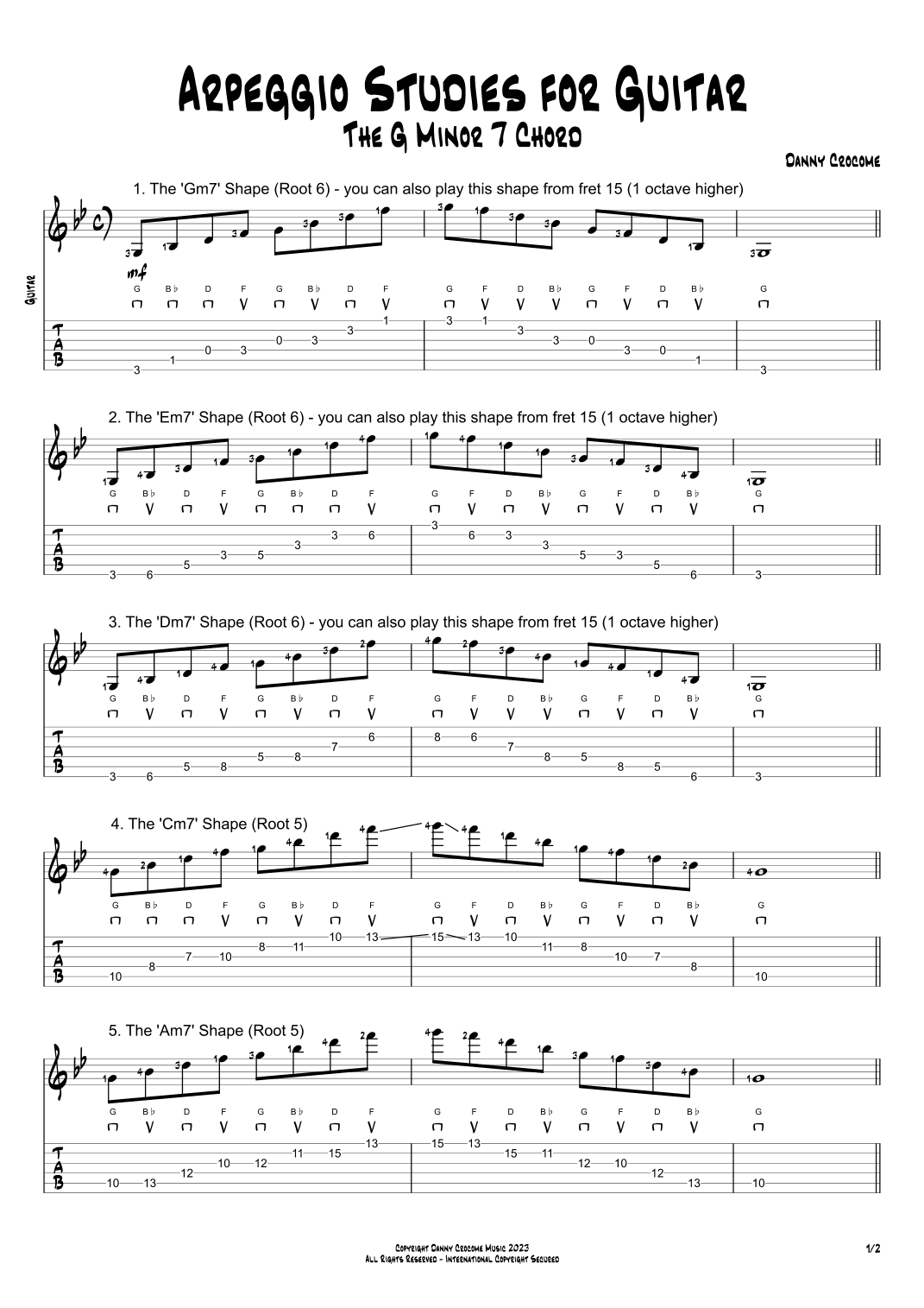 Arpeggio Studies for Guitar - The G Minor 7 Chord