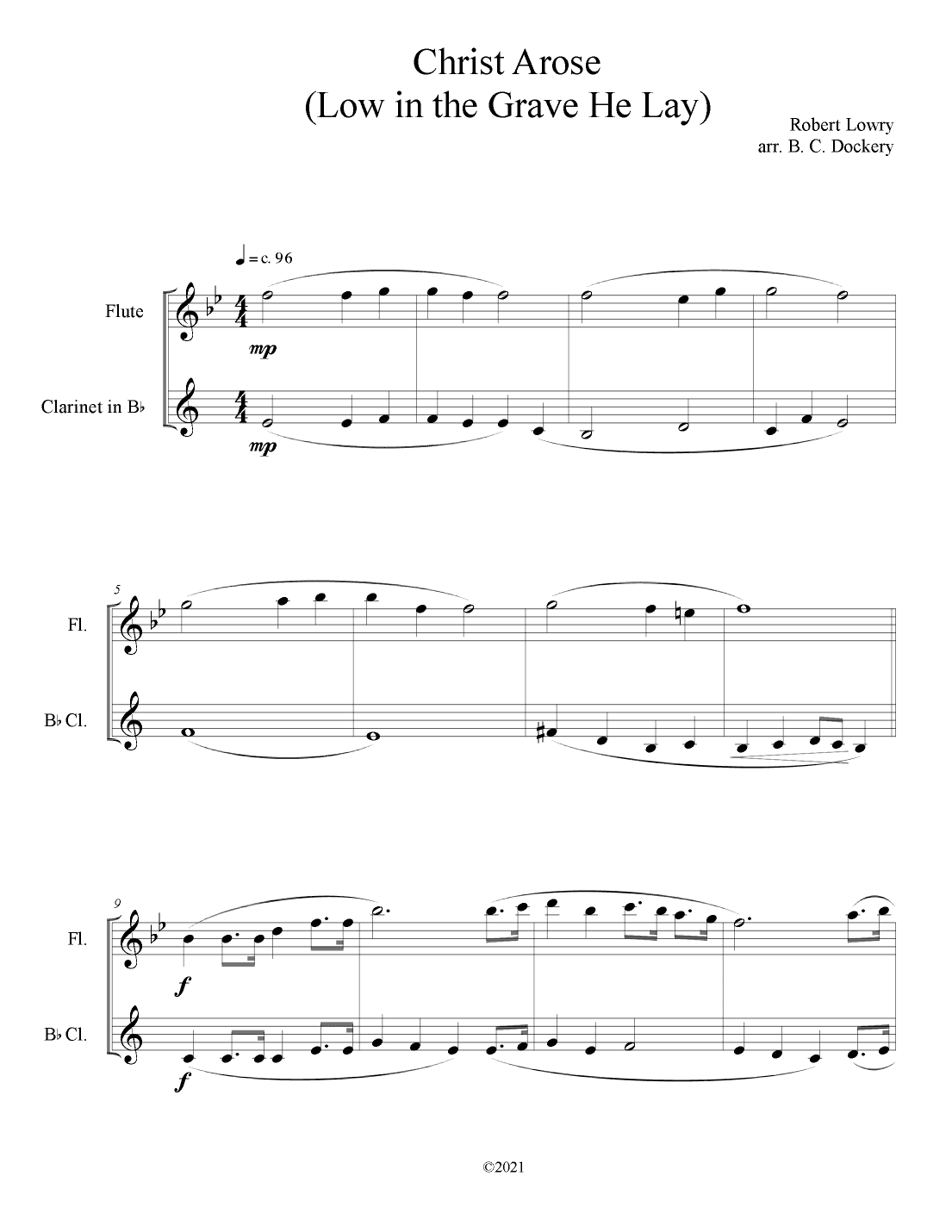 Christ Arose (Low in the Grave He Lay) for Flute and Clarinet Duet (arr. B. C. Dockery)