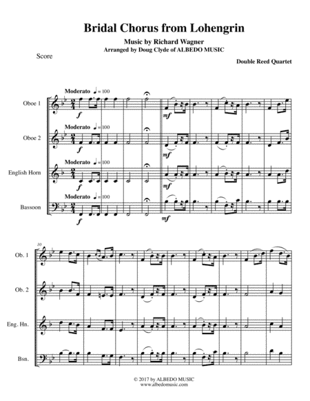Wagner Bridal Chorus from Lohengrin for Double Reed Quartet (arr. Doug Clyde)