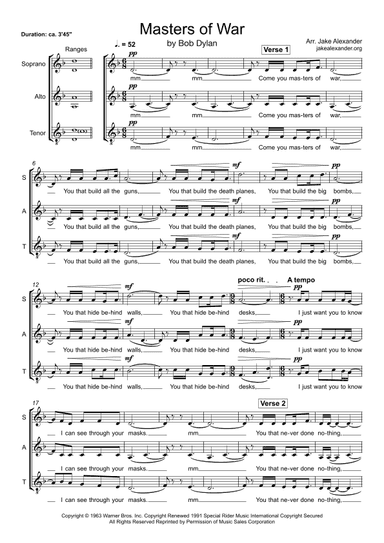 Masters Of War (arr. Jake Alexander)