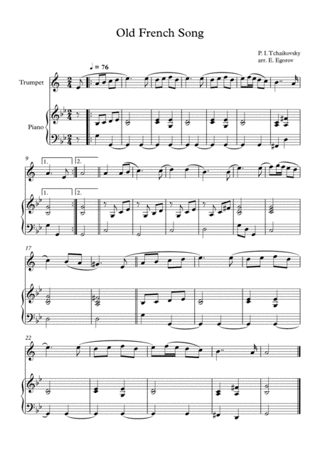 Old French Song, Peter Ilyich Tchaikovsky, For Trumpet & Piano (arr. Eugene Egorov)