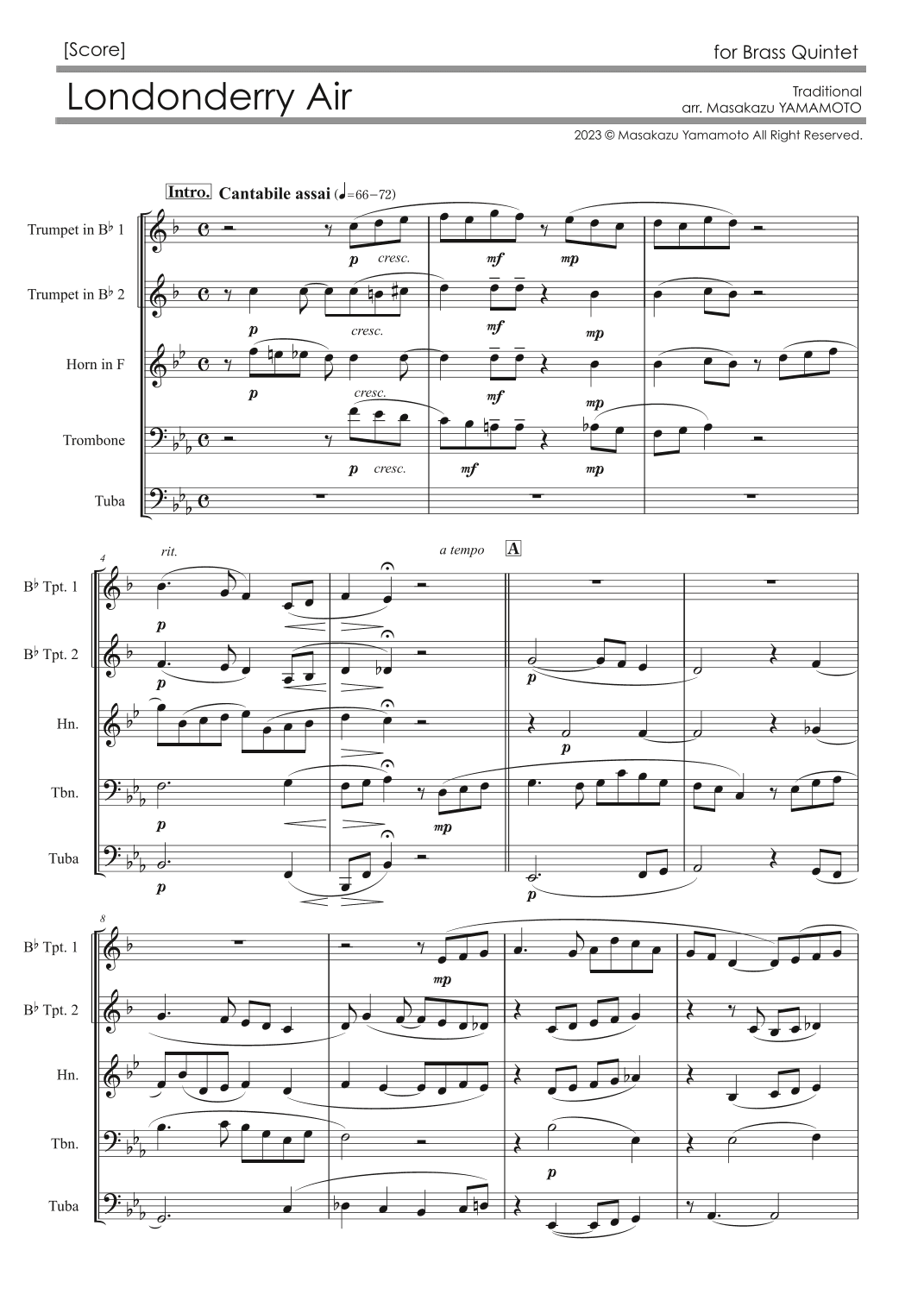 Londonderry Air (Danny Boy) [Brass Quintet] (arr. Masakazu YAMAMOTO)