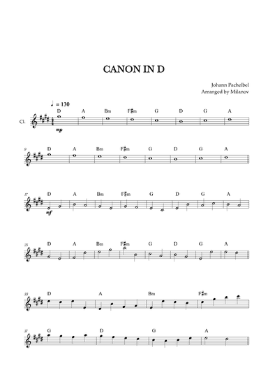 Canon in D | Pachelbel |  Clarinet in Bb (arr. Milanov)