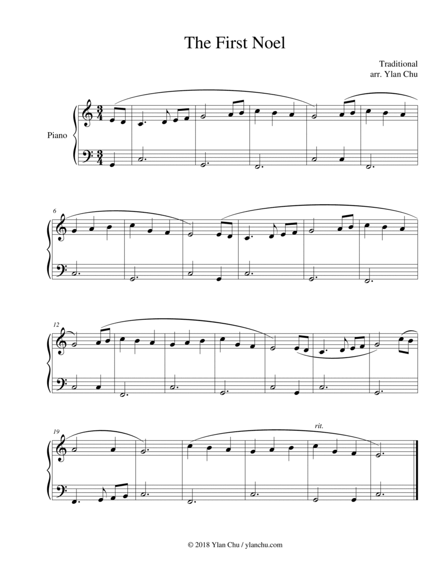 The First Noel (Easy Piano / Piano Solo) (arr. Ylan Chu)