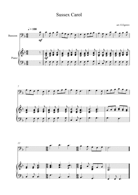Sussex Carol, For Bassoon & Piano