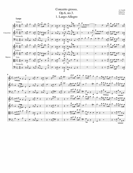 Concerto grosso, Op.6, no.3 (Original) (arr. Gil Garty)