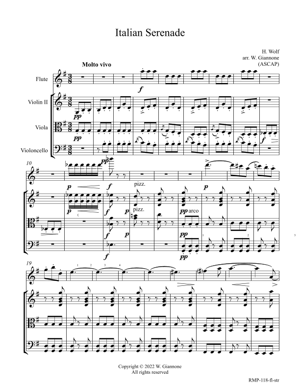 Wolf - Italian Serenade (for flute with strings (Vn., Vl., Vc.)) (arr. William Giannone)
