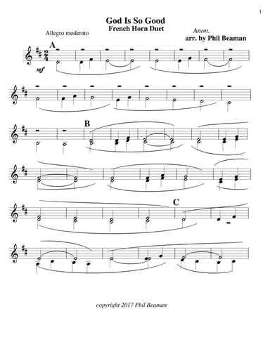 God Is So Good - french horn duet (arr. Phil Beaman)