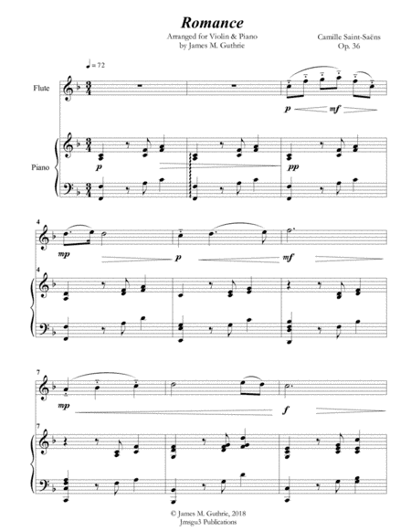 Saint-Saens: Romance for Flute & Piano (arr. James M. Guthrie, ASCAP)