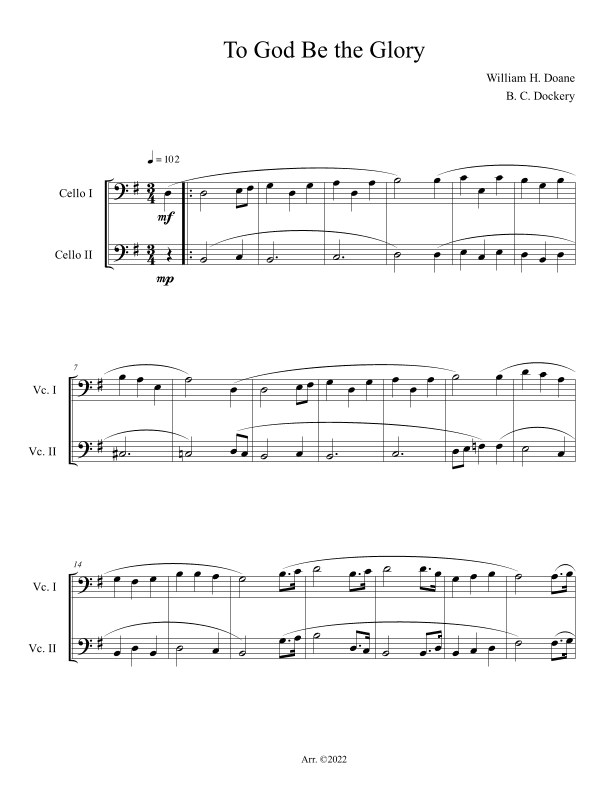 To God Be the Glory (Cello Duet) (arr. B. C. Dockery)