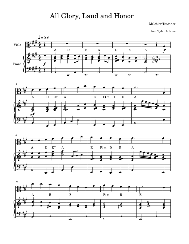 All Glory, Laud and Honor (Viola Solo and Piano) (arr. Tyler Adams)