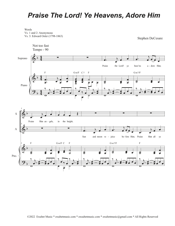 Praise The Lord! Ye Heavens, Adore Him (Duet for Soprano and Alto solo)