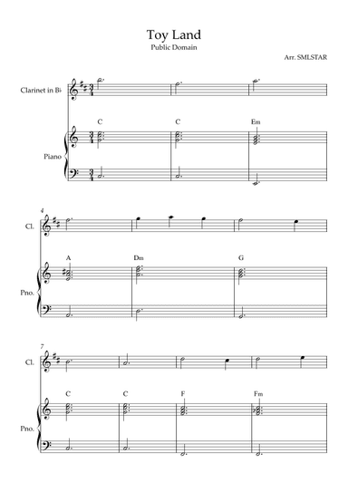 Toy Land CLARINET in Bb and PIANO sheet music (arr. SMLStar)
