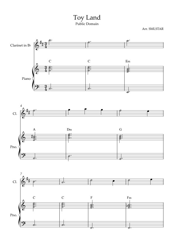 Toy Land CLARINET in Bb and PIANO sheet music (arr. SMLStar)