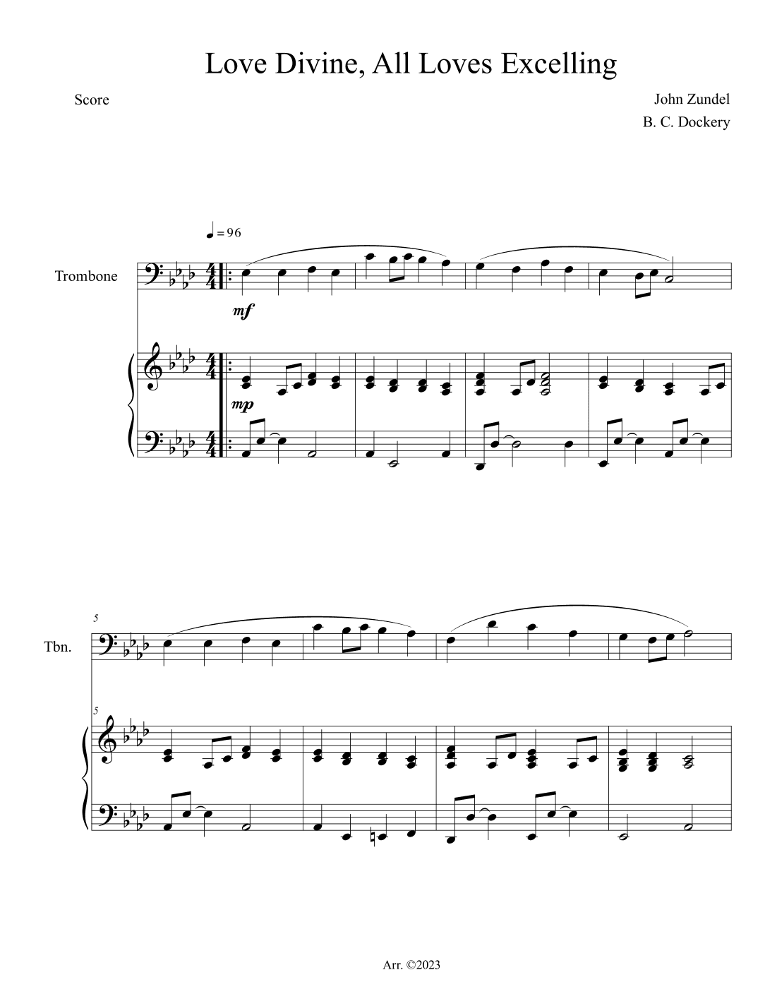Love Divine, All Loves Excelling (Trombone Solo with Piano Accompaniment) (arr. B. C. Dockery)