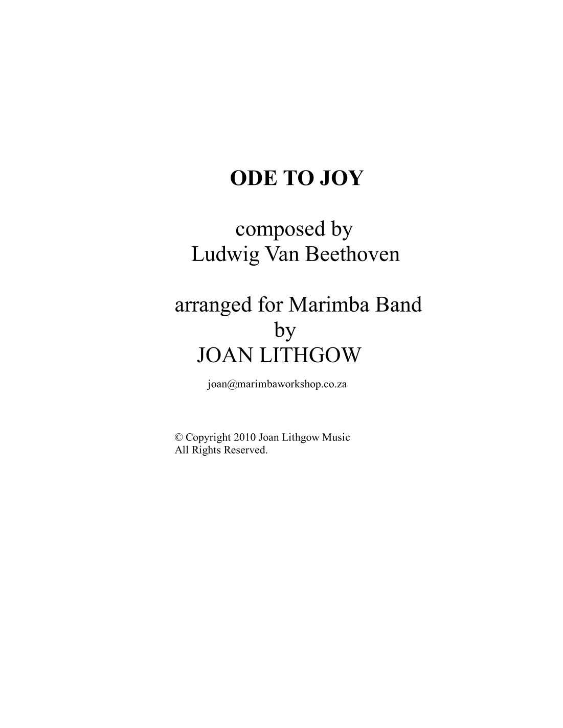 Ode to Joy (from Beethoven's 9th Symphony) for Marimba Band - Score Only (arr. Joan Lithgow)