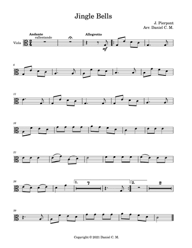 Jingle Bells for viola and piano (easy) (arr. Daniel C. M.)