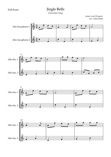 Jingle Bells (Christmas Song) for Alto Saxophone Duo (arr. Fabio Britto)