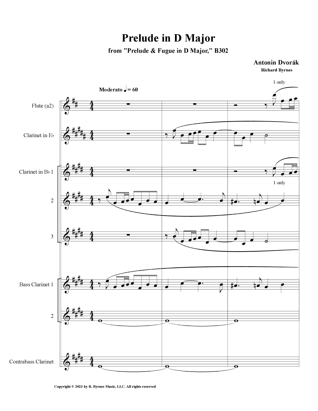 Dvorák, Prelude in D Major, B302 (Clarinet Octet + 2 Flutes) (arr. Richard Byrnes)