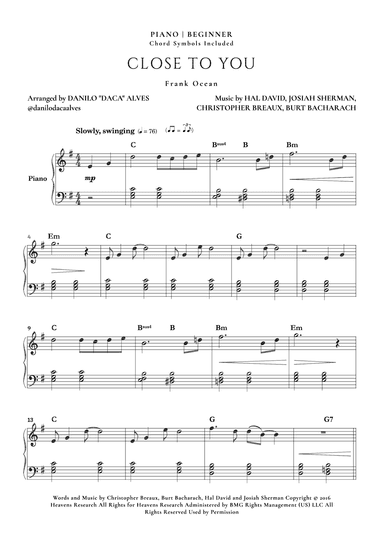 Close To You (arr. Danilo "Daca" Alves)
