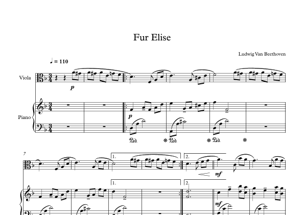 Fur Elise - Ludwig Van Beethoven (Viola + Piano) (arr. Digital Book Music)