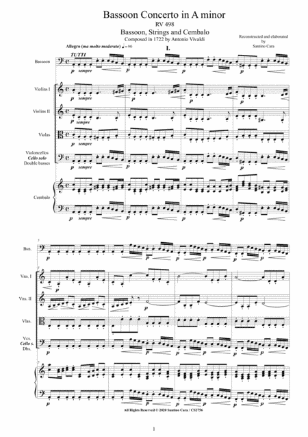 Vivaldi - Bassoon Concerto in A minor RV 498 for Bassoon, Strings and Cembalo (arr. Santino Cara)