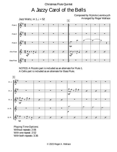 Carol of the Bells (Jazz Waltz for Flute Quintet) (arr. Roger Wallace)