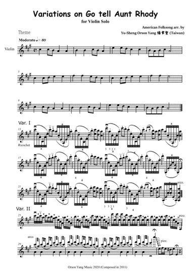 Go tell aunt Rhody variations for Violin Solo (arr. YuSheng Orson Yang)