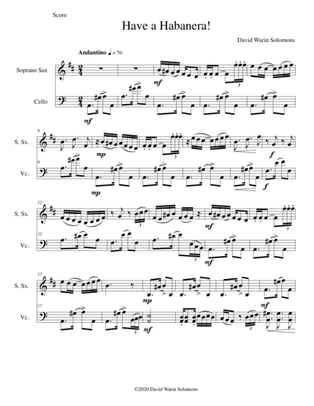 Have a habanera for soprano saxophone and cello