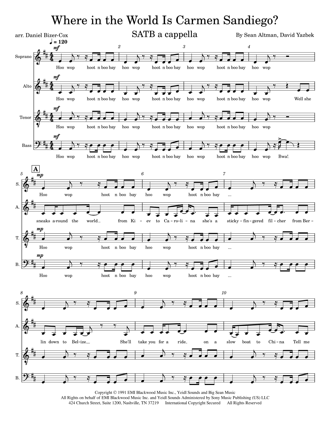 Where In The World Is Carmen Sandiego? (arr. Daniel Bizer-Cox)