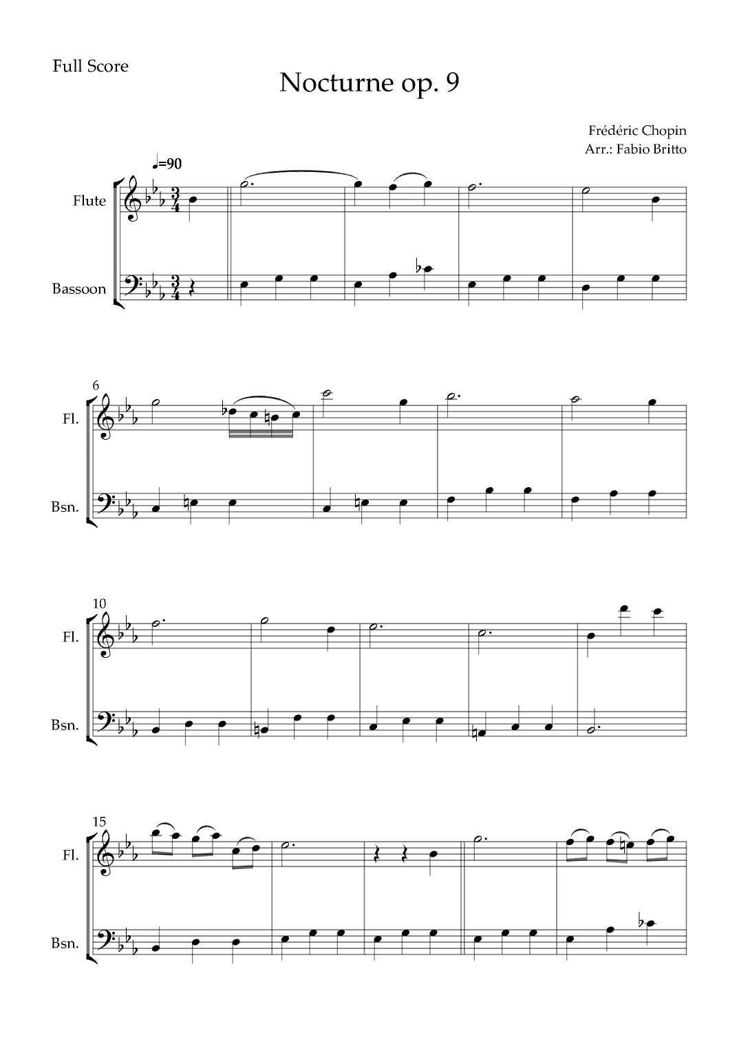 Nocturne Op.9 No. 2 (Frédéric Chopin) for Flute & Bassoon Duo (arr. Fabio Britto)