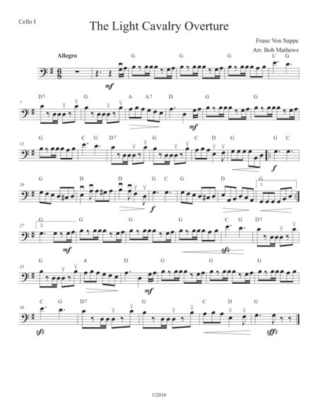 The Light Cavalry Overture for Cello solo (arr. Bob Mathews)