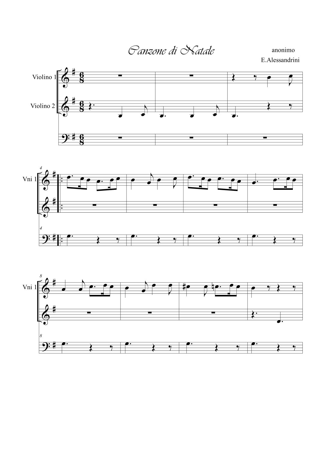 Canzone di Natale. Violins duo (arr. Ester Alessandrini)
