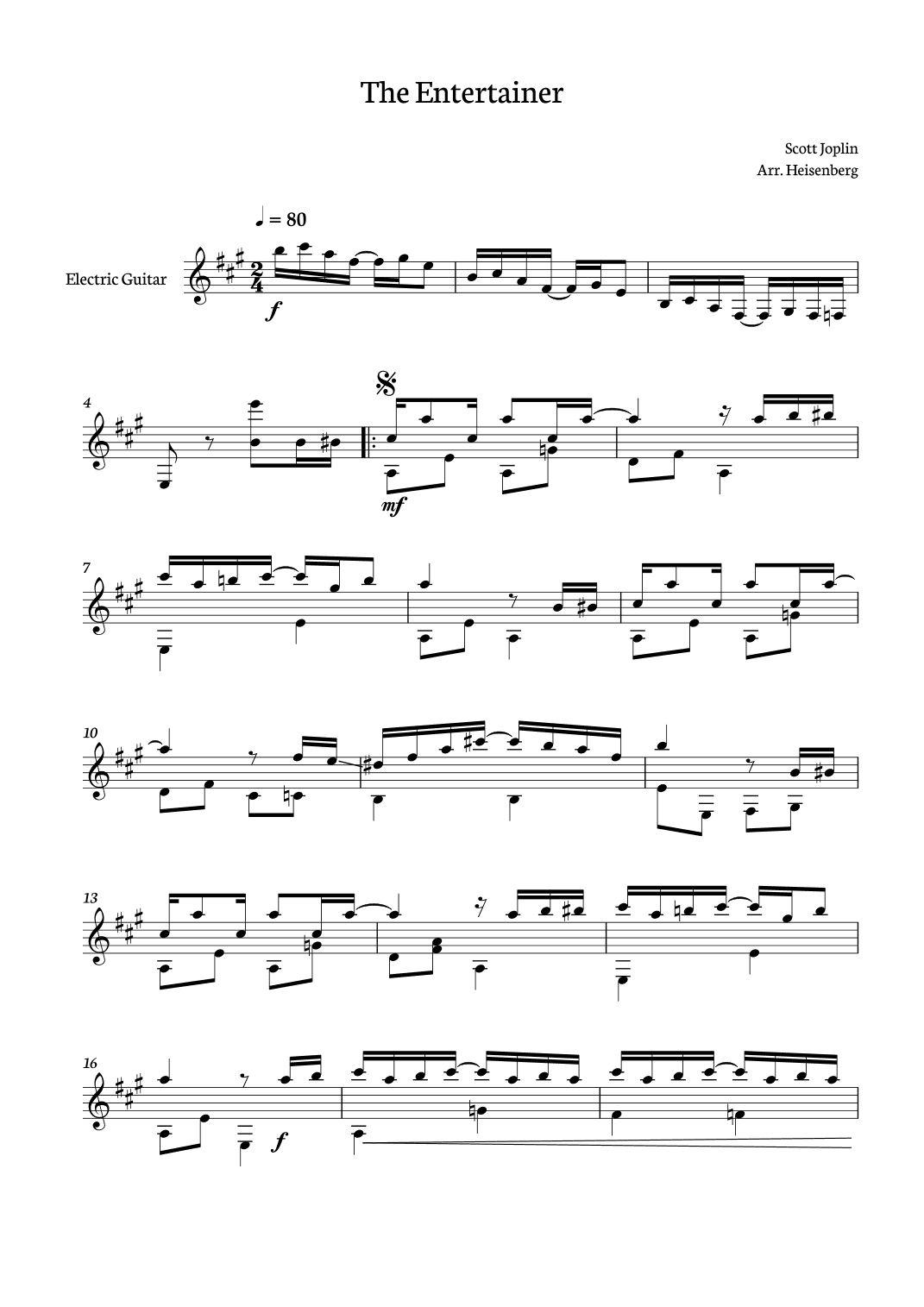 The Entertainer for Electric Guitar. (arr. Heisenberg)