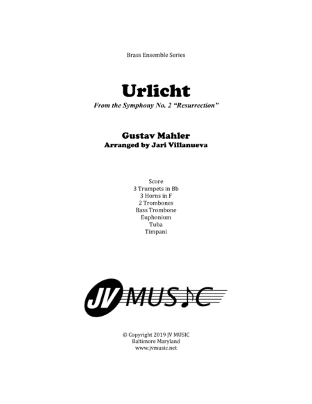 Urlicht (Symphony No. 2) by Gustav Mahler for Brass Ensemble (arr. Jari Villanueva)