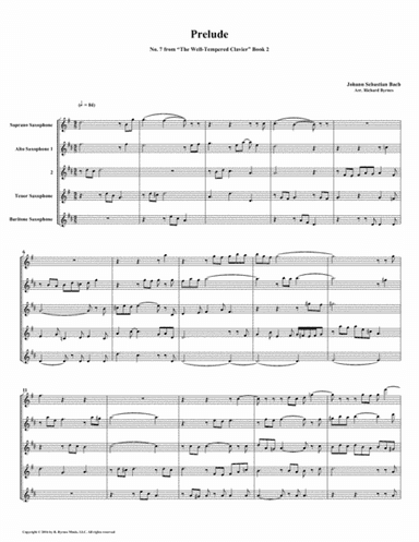 Prelude 07 from Well-Tempered Clavier, Book 2 (Saxophone Quintet) (arr. Richard Byrnes)